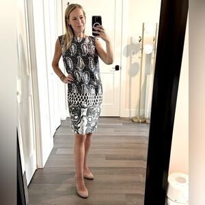 GIAMBATTISTA VALLI PLATINUM SMOKE PAISLEY CYPRESS SILK Dress Sz 42 US 4 & 6